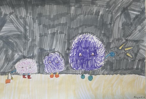 barns teckning över coronaviruset